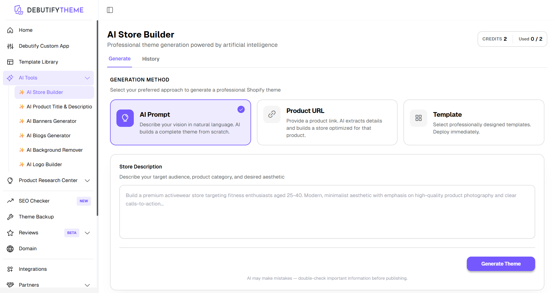 Debutify's AI Store Builder