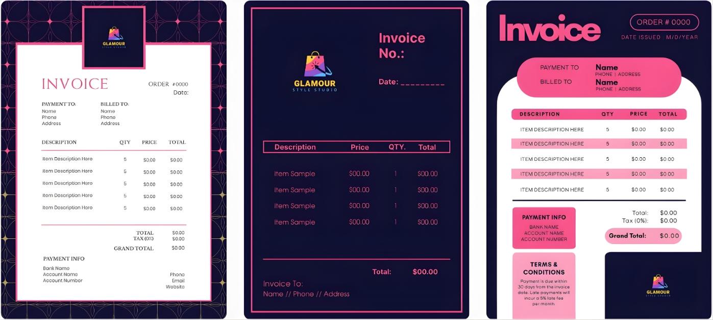 Glamour Style Studio invoices